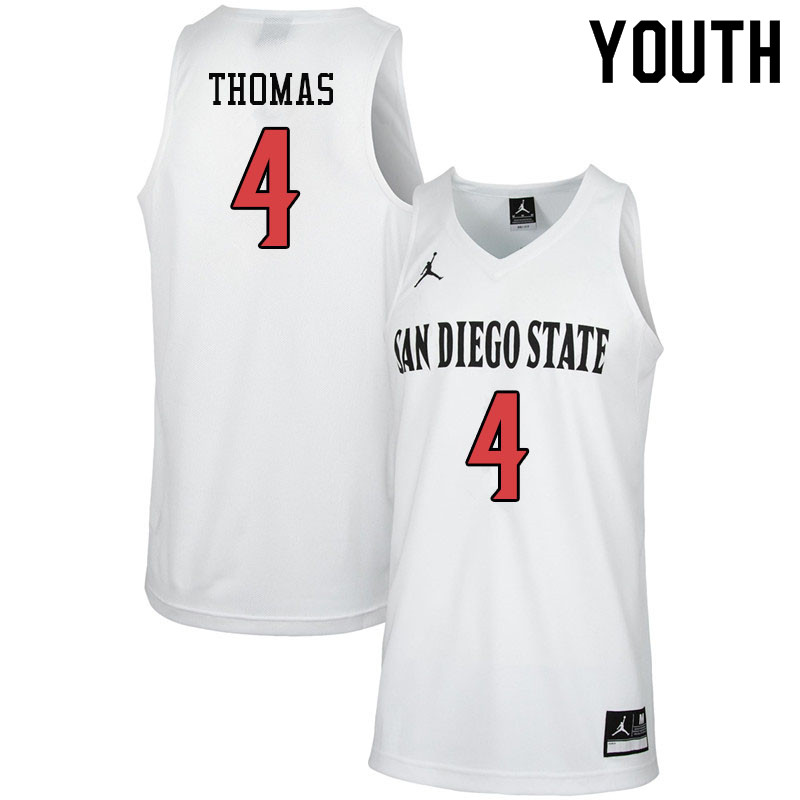 Jordan Brand Youth #4 Malcolm Thomas San Diego State Aztecs College Basketball Jerseys-White